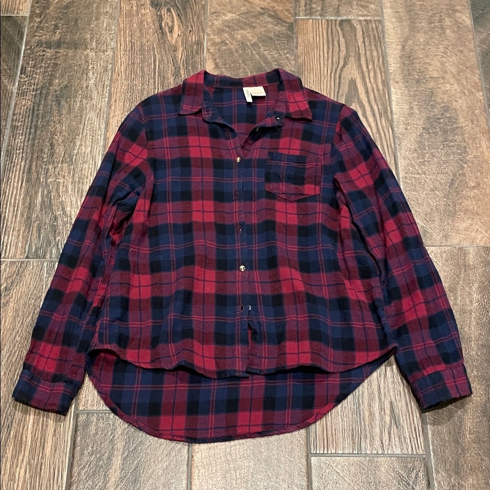 Red and Blue Plaid Button-Up Shirt